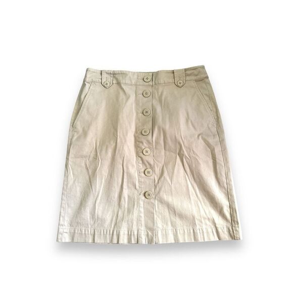 NEW Talbots sz 6 Womens Tan High Waist Button Skirt With Pockets Academia Preppy - Picture 2 of 4